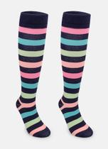 Meia Cano Puket Feminina Listrada Colorida Azul Marinho 34 a 39 Meia Cano Puket Feminina Listrada Colorida Azul Marinho 34 a 39