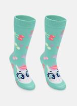 Meia Cano Puket Menina Unicórnio Cherry Verde Água 23 a 33
