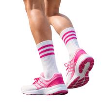 Meia Corrida Esportiva 33 a 39 Branco com Rosa Academia Poliamida Adulto Respirável Ciclismo Cano Médio