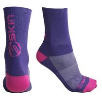 Meia de Ciclismo Skin Sport Cano Medio Violeta e Rosa