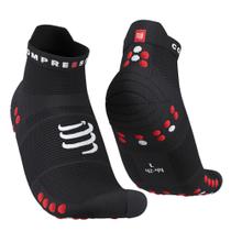 Meia de compressão p/ corrida cano curto Preto e vermelho Low V4.0 - COMPRESSPORT