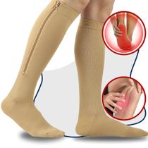 Meia de Compressão Reduz Inchaço e Má Circulação com fechamento em Ziper