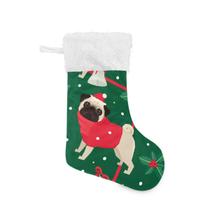 Meia de Natal Vikko Merry Christmas Pugs Dog Green