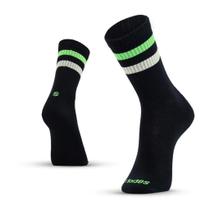 Meia Esportiva Algodão Preto Listras Verde e Amarelo BB Cano Longo