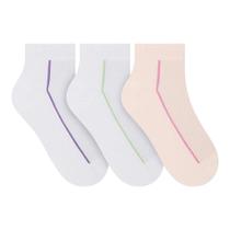 Meia Esportiva Cano Curto Kit 3 Pares - Fem - Selene Meia Esportiva Cano Curto Kit 3 Pares - Fem - Selene