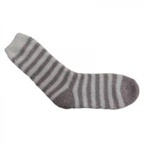 MEIA FELPUDA CANO LONGO BASIC+ 33-38 Branca Com Listra Cinza