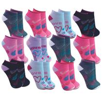 Meia Feminina Adulta Coloridas Estampadinhas 12 Pares Cano Baixo