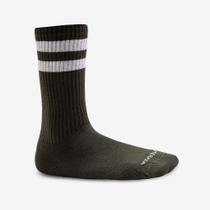 Meia Feminina Cano Alto Algodão Poliamida Verde com Listras Brancas 33/38