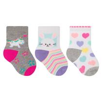 Meia Feminina INFANTIL BEBÊ ANTIDERRAPANTE Kit com 03 pares