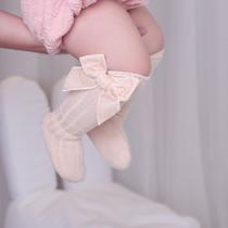 Meia Infantil 3/4 Com Laço Veludo Papilloo