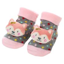 Meia Infantil Bebe Menina 3D Raposa Rosa Pantufa Divertida