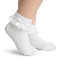Meia Infantil Branca para Festa com Renda e Laço Pérola