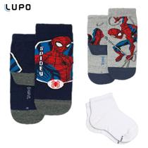 Meia infantil Homem Aranha cano curto Lupo kit 3 pares