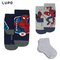 Meia infantil Homem Aranha cano curto Lupo kit 3 pares