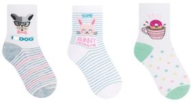 Meia Infantil Meninas - Kit 3 Pares - Selene - 29/34 - Azul claro