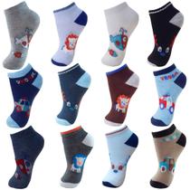 Meia Infantil Menino Cano Curto Coloridas 12 Pares