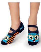 Meia Infantil Puket Sapatilha Antiderrapante Elástico Confortável Azul Desenho Monstro 28 a 33