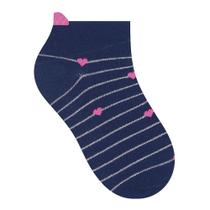 Meia Infantil Selene Cano Médio Corações Marinho