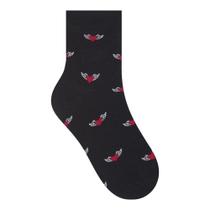 Meia Infantil Selene Cano Médio Corações Preto