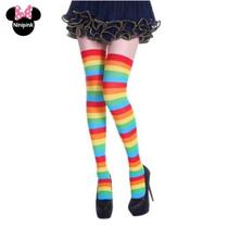 Meia Listrada Colorida Arco Iris Raibow 7/8 Geek Sexy Pin Up
