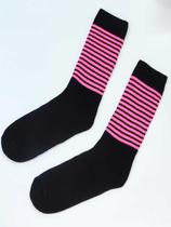 Meia Listrada Rosa Unissex Estmpa Divertida Cano Alto