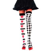 Meia Longa 7/8 Rainha Copas Naipe Baralho Fantasia Cosplay Carnaval = 1 Par Combinado