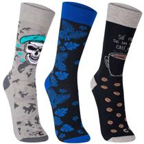 Meia Masculina Estampada Longa Tamanho 39/43 Kit Com 3 Pares