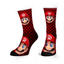 Meia Meião Cano Alto Super Mário Ciclista Compressão Geek Bicicleta Bike Exercício Funcional Games Presente