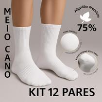 Meia Meio Cano Masculina Feminina Algodão Unissex Pacote com 12, Pares