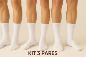 Meia Meio Cano Masculina Feminina Algodão Unissex Pacote com 3, Pares