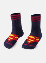 Meia Menino Puket Cano Longo Antiderrapante Superman Azul Marinho 15 a 22