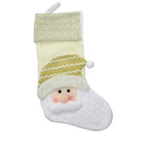 Meia natalina noel em poliester dourado e branco Meia natalina noel em poliester dourado e branco