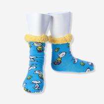 Meia Pantufa Quentinha Do Snoopy Unissex Sola Borracha