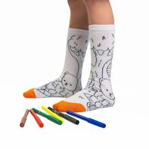 Meia Para Colorir Pintar Infantil Divertidas Personalizar + Kit 6 Canetinhas Hidrocor Coloridas Menino Menina