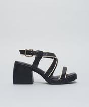 Meia Pata Couro Vies - Preto/Off White