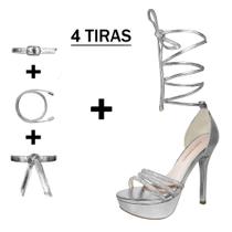 Meia Pata Troca Tira Salto Alto Fino 14cm Luiza Sobreira Strass Prata Mod. 2236-2