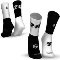 Meia Performance Poliamida 21k Preto Branco Cano Longo