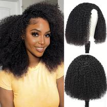 Meia peruca CanaryFly Afro Kinky Curly 200% de densidade 14 cm preta