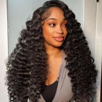 Meia peruca ISEE 22" cabelo humano ondulado profundo solto 180% densidade