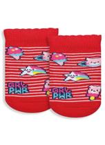 Meia Puket Menina Soquete Cano Médio Colorida Vermelho 0 a 12 Meses