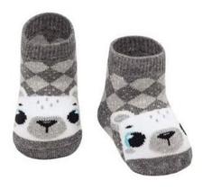 Meia Recém Nascido Toalha Mescla Escuro Urso - 5 A 8 Meses