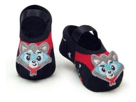 Meia Sapatilha Baby Puket Preto 5 A 8 Meses Chocalho Raposa