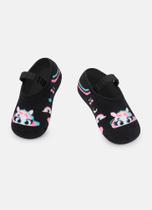 Meia Sapatilha com Antiderrapante Bebê Menina Unicórnio Preto 15 a 22