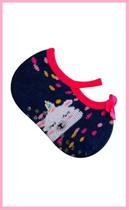Meia Sapatilha Infantil Antiderrapante - Menina Bebê Preto Unicornio