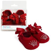 Meia Sapatilha Recém Nascido RN Com Laço E Strass 0 a 4 Meses Baby Pimpolho Cor:Vermelha Meia Sapatilha Recém Nascido RN Com Laço E Strass 0 a 4 Meses Baby Pimpolho Cor:Vermelha