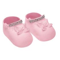 Meia Sapatinho Selene Com Apliques Recém-Nascido - Rosa Meia Sapatinho Selene Com Apliques Recém-Nascido - Rosa