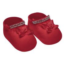 Meia Sapatinho Selene Com Apliques Recém-Nascido - Vermelho Meia Sapatinho Selene Com Apliques Recém-Nascido - Vermelho