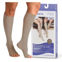 Meia Sigvaris 3/4 Confort Premium Panturrilha Ponteira Aberta Grande Longa Natural Escuro