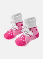 Meia Soquete Antiderrapante Bebê Menina com Aplique Laço Rosa 0 a 12 Meses