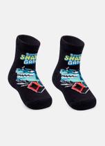 Meia Soquete Puket Bebê Tubarão Gamer Azul Marinho 15 a 22